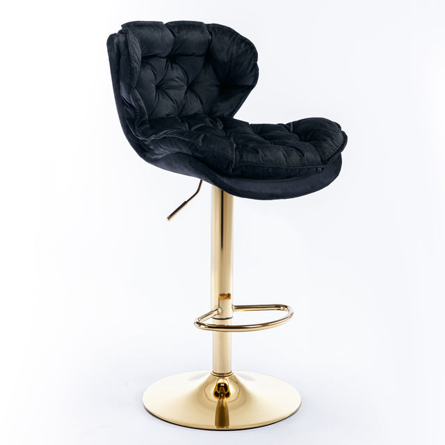 A&A Furniture,Swivel Bar Stools Set of 2, Velvet Counter Height Adjustable Barstools, Dining Bar Chairs Upholstered Modern Bar Stool for Kitchen Island, Cafe, Bar Counter, Dining Room（Black)