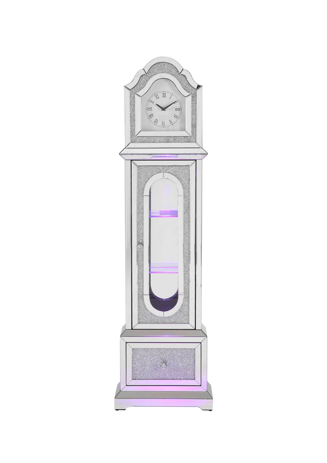 ACME Noralie GRANDFATHER CLOCK W/LED Mirrored & Faux Diamonds AC00347