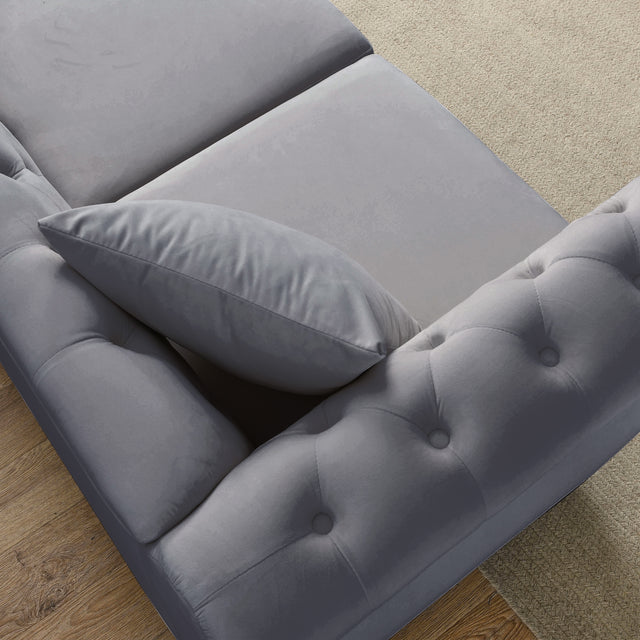 [Video] 80" Chesterfield Sofa Grey Velvet for Living Room, 3 Seater Sofa Tufted Couch with Rolled Arms and Nailhead for Living Room, Bedroom, Office, Apartment, two pillows