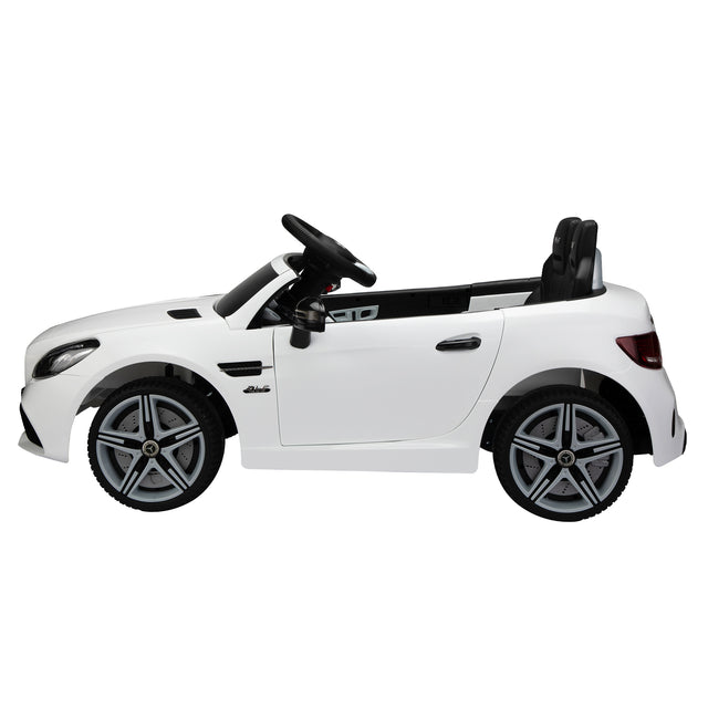 Licensed Benz, 12V kids Ride On Electric Car for Ages 3-6, LED Head Lights, Safe Belt, Double Doors, 2 Speeds, Gift -White