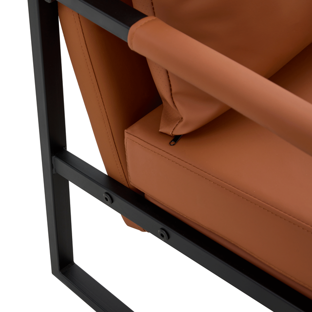 PU Leather Accent Arm Chair Mid Century Modern Upholstered Armchair with Metal Frame Extra-Thick Padded Backrest and Seat Cushion Sofa Chairs for Living Room ( Brown PU Leather + Metal Frame + Foam)