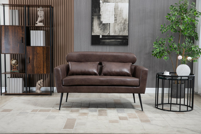 51"W Classical Loveseat Small Sofa Small Mini Room Couch Two-Seater Sofa With 2 Throw Pillows Black Metal Legs for Small Space Office Studio Apartment Bedroom, Dark Brown Bronzing Suede
