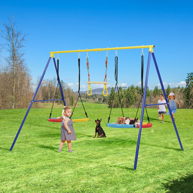 Outdoor Toddler Saucer Swing Set for Backyard, Playground Tree Swing Sets with Steel Frames,  with Disc Tree Swing Playset
