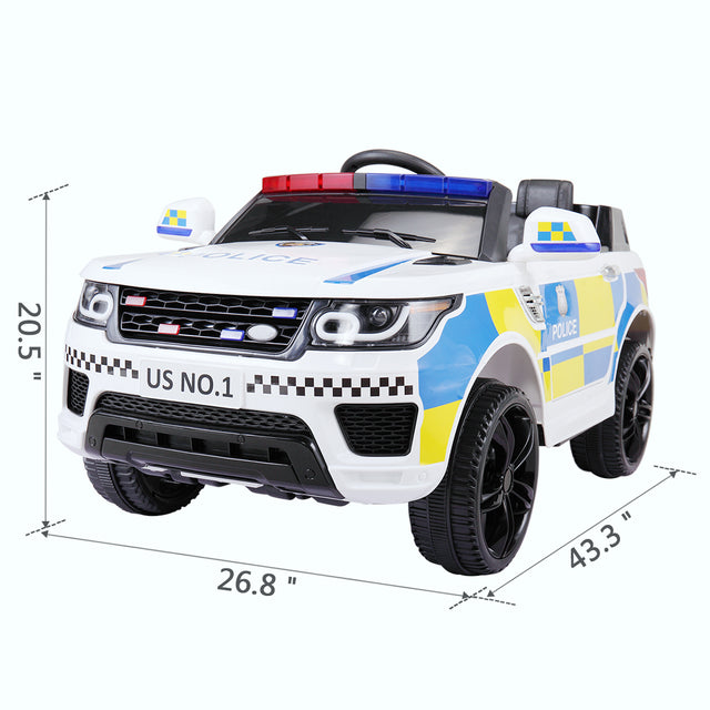 12V Kid Ride on Police Car with Parental Remote Control, Battery Powered Electric Truck with Siren, Flashing Lights, Music, Spring Suspension, White