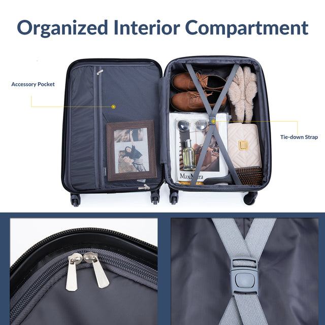 Expandable 3 Piece Luggage Sets ABS Lightweight Suitcase with Two Hooks, Spinner Wheels, TSA Lock, (20/24/28) Cyan