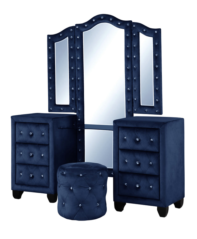 Hazel Queen 6 Pc Vanity Bedroom Set Made With Wood In Blue Color