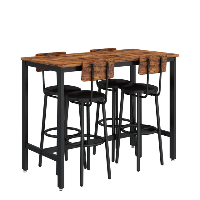 Bar Table Set with 4 Bar stools PU Soft seat with backrest, Rustic Brown, 47.24'' L x 23.62'' W x 35.43'' H.