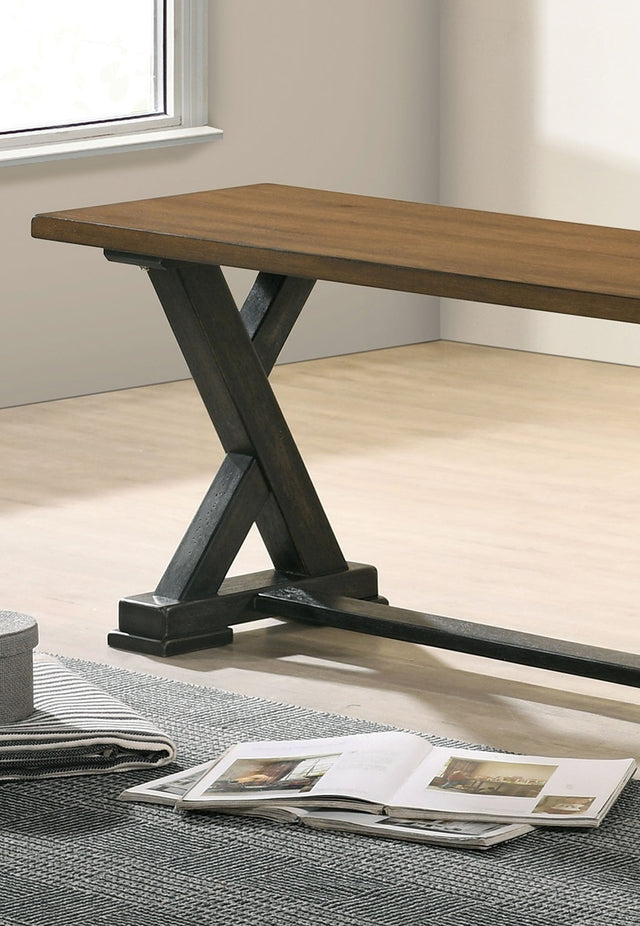 1pc Bench Only Farmhouse Design Antique Oak / Antique Black Two-Tone Y-Shaped Legs Kitchen Dining Room Furniture