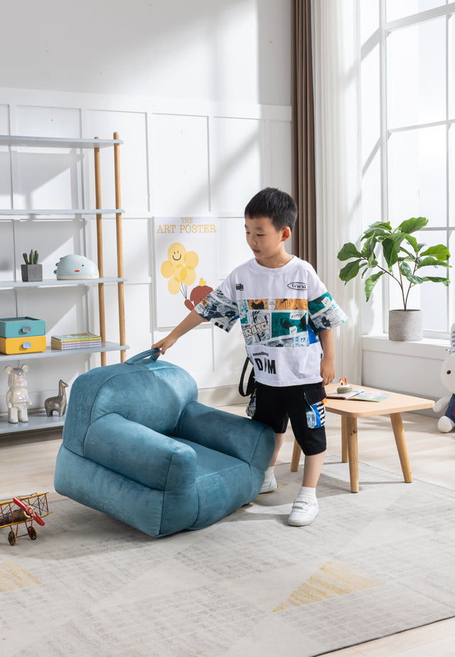 Kid's Bean Bag Chair Velvet Fabric Memory Sponge Stuffed Bean Bag Chair For Children,Blue