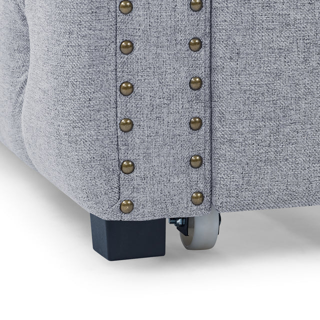Daybed with Trundle Upholstered Tufted Sofa Bed, with Button and Copper Nail on Square Arms，both Twin Size, Grey（85“x42.5”x31.5“）（Old SKU W487S00045）