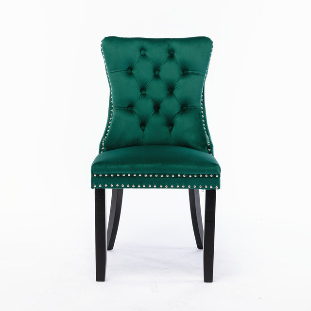 Nikki Collection Modern, High-end Tufted Solid Wood Contemporary Velvet Upholstered Dining Chair with Wood Legs Nailhead Trim 2-Pcs Set，Green, SW2001GN