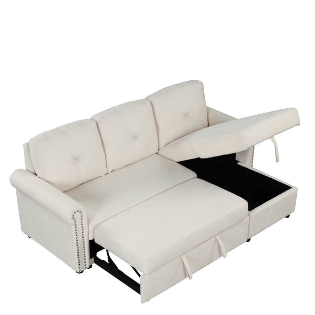 83" Modern Convertible Sleeper Sofa Bed with Storage Chaise,Beige(Old Sku:SG000344AAA)
