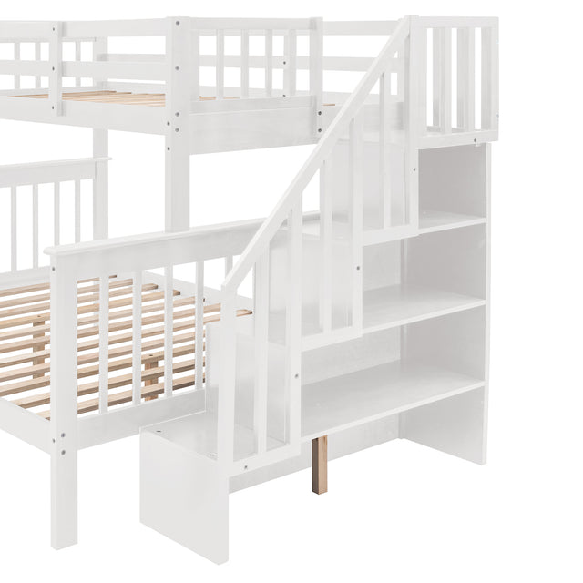 Stairway Twin-Over-Full Bunk Bed with Drawer, Storage and Guard Rail for Bedroom, Dorm, for Adults, White color(OLD SKU :LP000219AAK)