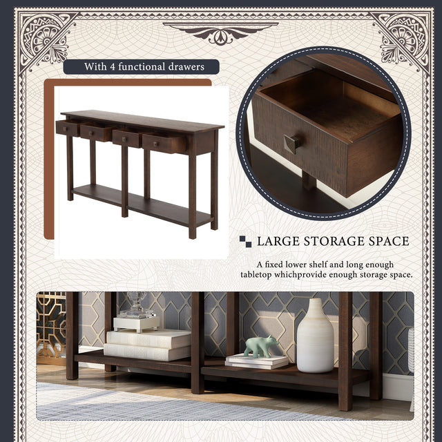 TREXM Rustic Brushed Texture Entryway Table Console Table with Drawer and Bottom Shelf for Living Room（Espresso）