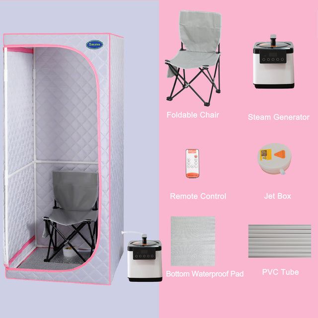 Full Size Portable Grey Steam Sauna tent–Personal Home Spa, with Steam Generator, Remote Control, Foldable Chair, Timer and PVC Pipe Connector Easy to Install.Fast heating, with FCC Certification