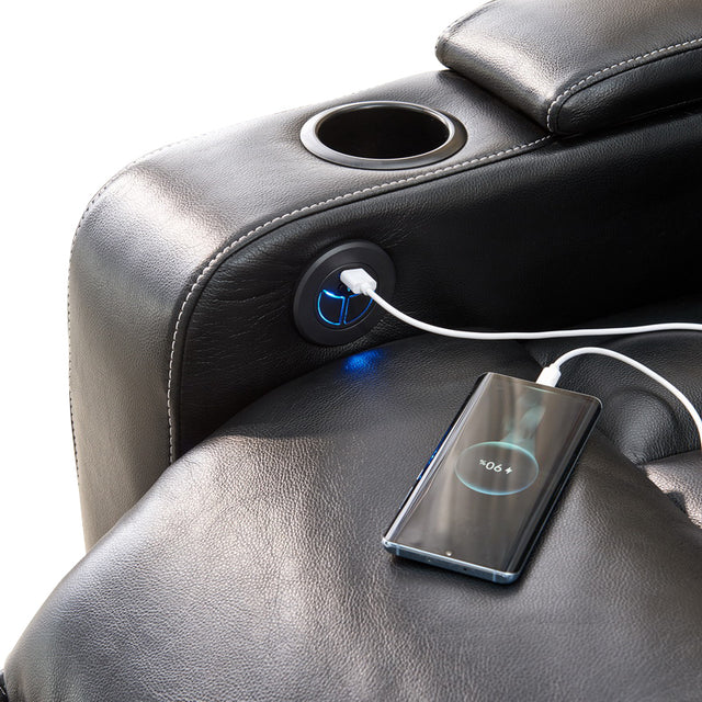 Power recliner with writing board, LED strip, drawers, USB PORT