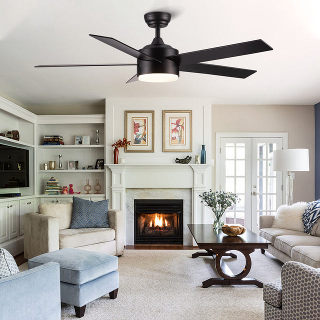52" Integrated LED Light Matte Black Blade Ceiling Fan with Remote Control