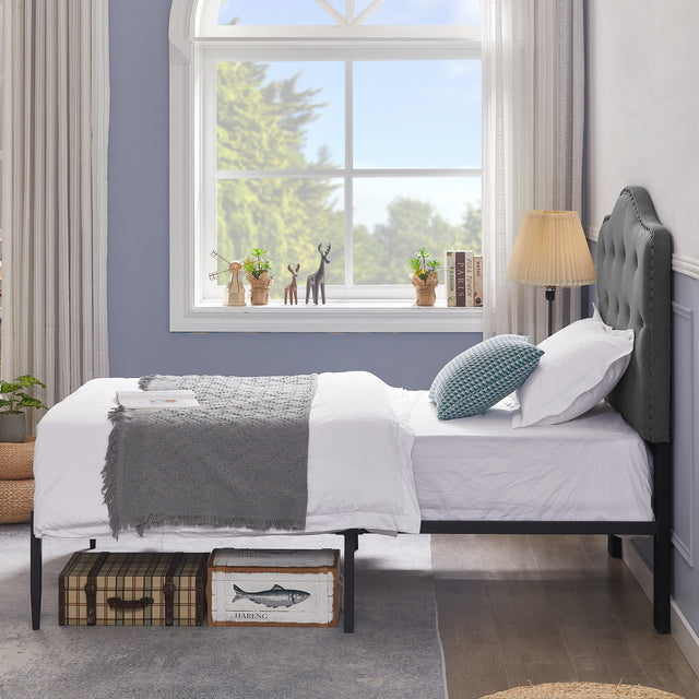 B113 Twin bed, Beautiful headboard with buttons  Strong iron frame with high temperature paint