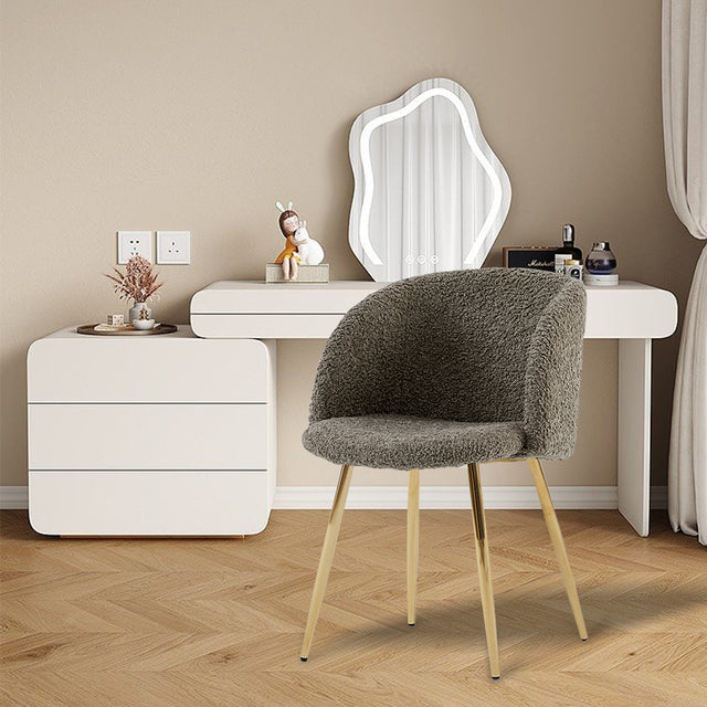 Golden Color Legs Upholstered teddy faux fur dining armrest chair set of 2 (Grey)