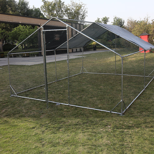 Large Metal Chicken Coop Walk-in Poultry Cage Hen Run House Rabbits Habitat Cage Spire Shaped Coop with Waterproof and Anti-Ultraviolet Cover (10' L x 13' W x 6.4' H)