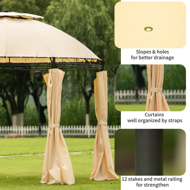 [VIDEO provided] U-style Outdoor Gazebo Steel Fabric Round Soft Top Gazebo，Outdoor Patio Dome Gazebo with Removable Curtains