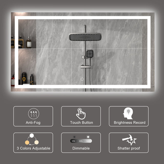 LED Bathroom Mirror 60x 36  Inch with lights, anti-Fog & Dimming Led Bathroom Vanity Mirror