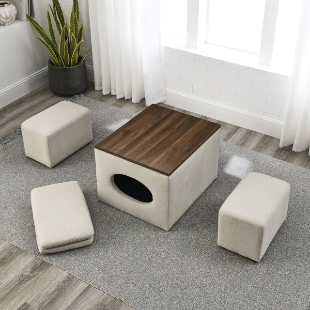 [Video] Welike 25"W Modern design hollow storage ottoman, upholstery, coffee table, two small footstools, easy storage and wide use