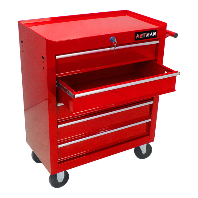 5 DRAWERS MULTIFUNCTIONAL TOOL CART WITH WHEELS-RED