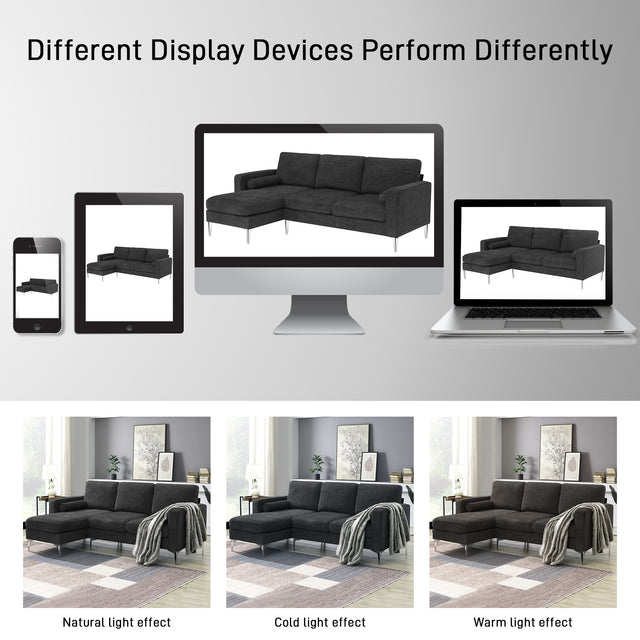 [VIDEO provided] [New]86" Convertible Sectional Sofa, Modern Chenille Fabric Sectional Sofa,  L-Shaped Couch 3-Seat Sofa Sectional with Reversible Chaise (2 Pillows)
