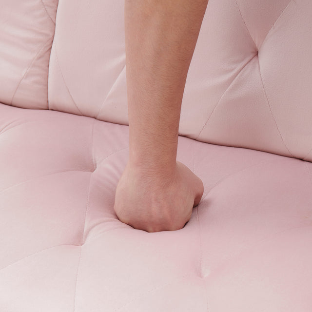 1730 Sofa Bed Armrest with Nail Head Trim with Two Cup Holders 72" Pink Velvet Sofa for Small Spaces