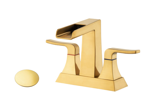 2-Handle Lavatory Faucet Brushed Nickel Bathroom Sink Faucet with Metal Pop-up Drain and Faucet Supply Lines