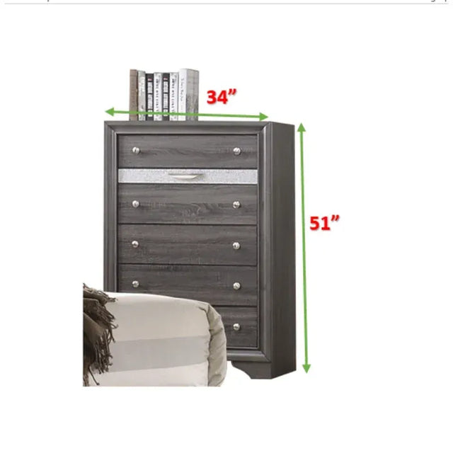 Traditional Matrix Queen 5 PC Stoage Bedroom Set in Gray made with Wood