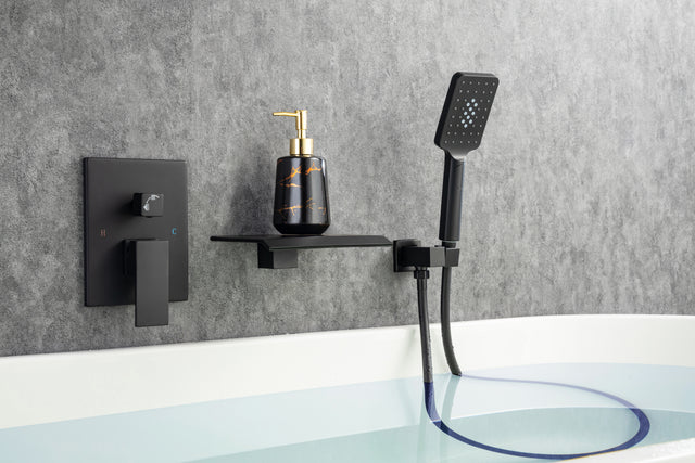 Waterfall Tub Faucet Wall Mount Roman Tub Filler Chrome Single Handle Brass Bathroom Bathtub Faucet with Hand Shower