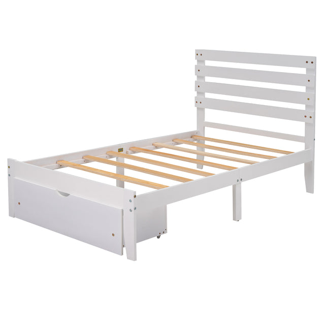 Twin Size Platform Bed with Drawer, White(New SKU:WF288467AAK)