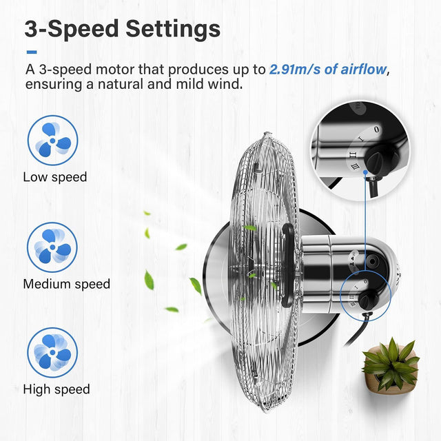 16 Inch Stand Fan, Adjustable Heights, Horizontal Ocillation 75°, 3 Settings Speeds, Low Noise, Quality Made Durable Fan, High Velocity, Heavy Duty Metal For Industrial, Commercial, Residential