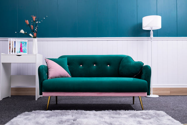 2156 sofa includes 2 pillows 58" green velvet sofa for small spaces