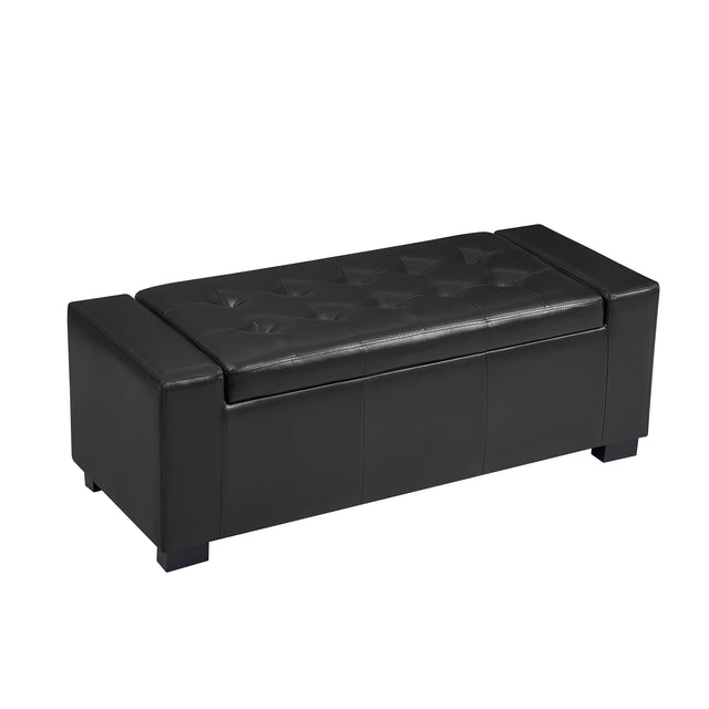 Faux Leather Upholstery Storage  Ottoman Bench Black