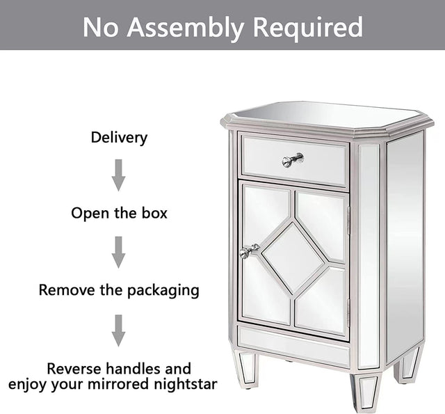 Champagne color mirror single pull single door small side cabinet, multi -function bedside cabinet