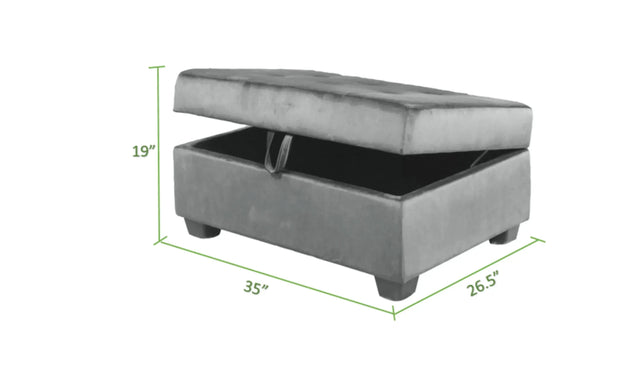 Omega L-Shaped Sectional with Ottoman in Gray Finished with Velvet Fabric