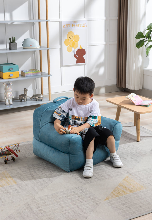 Kid's Bean Bag Chair Velvet Fabric Memory Sponge Stuffed Bean Bag Chair For Children,Blue