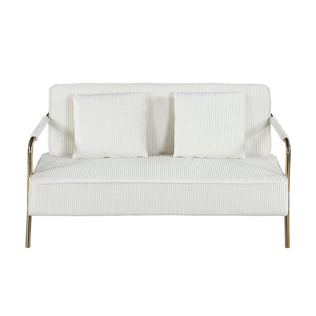56" Width Modern Upholstered Pleated Velvet Loveseat Comfy 2 Seater Small Sofa Couch with Gold Metal Legs 2pcs Throw Pillows for Living Room,Small Spaces,Apartment, Bedroom,Office,Beige