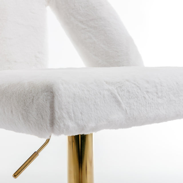 Golden Swivel Velvet Barstools Adjusatble Seat Height from 25-33 Inch, Modern Bar Stool & Counter Stools with Nailheads for Home Pub and Kitchen Island,Set of 2, Faux White Rabbit Hair