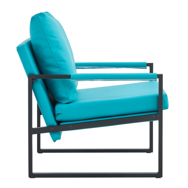 PU Leather Accent Arm Chair Mid Century Modern Upholstered Armchair with Metal Frame Extra-Thick Padded Backrest and Seat Cushion Sofa Chairs for Living Room ( Cyan PU Leather + Metal + Foam )