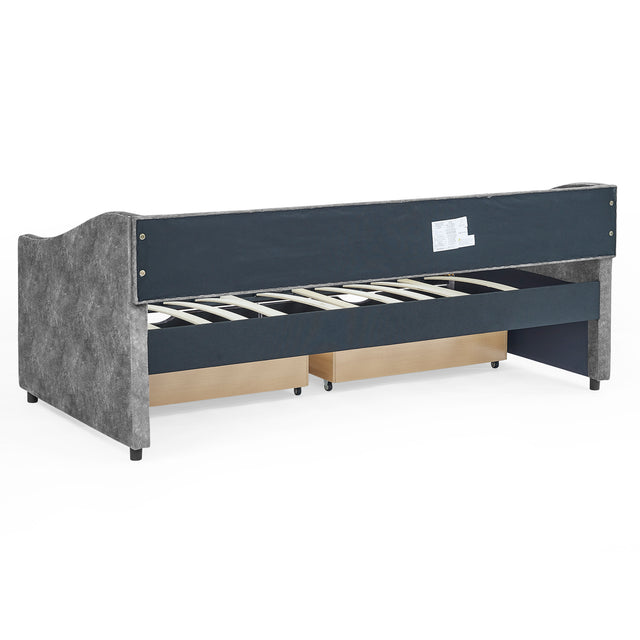 Twin Size Daybed with Drawers Upholstered Tufted Sofa Bed, with Button on Back and Copper Nail on Waved Shape Arms，Grey（81.5“x41”x30.5“）