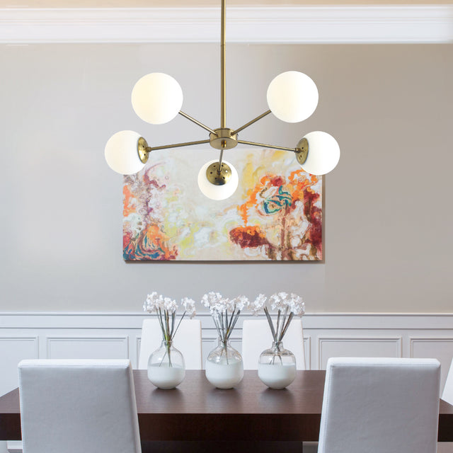 Modern American style chandelier-white-glass lampshade -5 bulbs