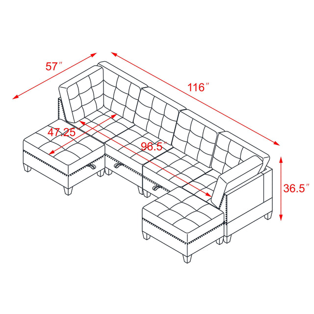 U shape Modular Sectional Sofa，DIY Combination，includes Two Single Chair ，Two Corner and Two Ottoman，Black Velvet.