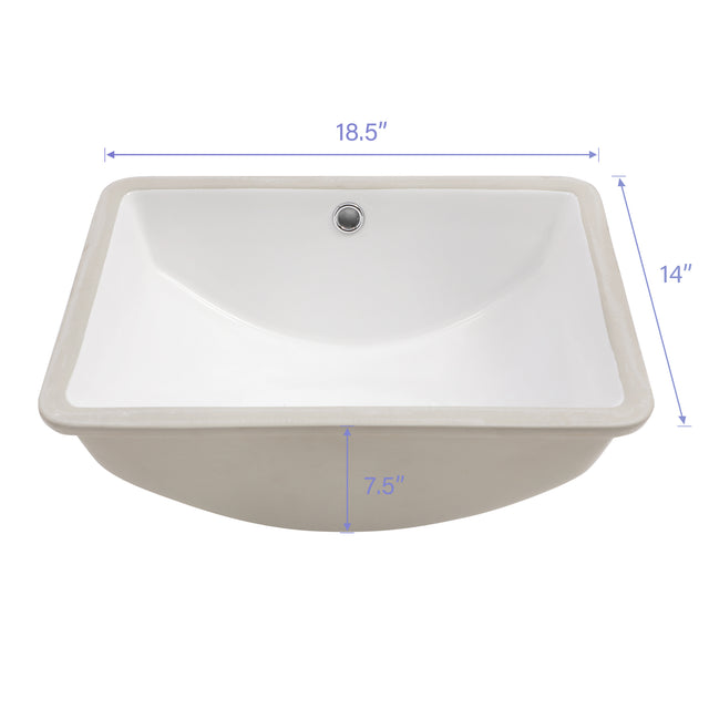 Bathroom Sink Rectangle Deep Bowl Pure White Porcelain Ceramic Lavatory Vanity Sink Basin with Overflow