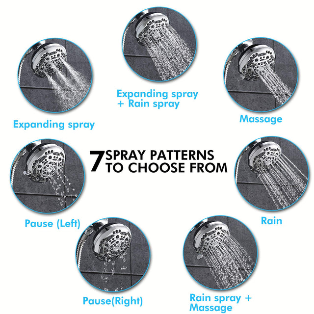 Rain Shower Head - High Pressure Handheld Showerhead & Rain Showerhead Combo with 7 Spray Setting, 2 in 1 Shower Head System Stainless Steel Extra Long Shower Hose，Chrome 1.8 GPM