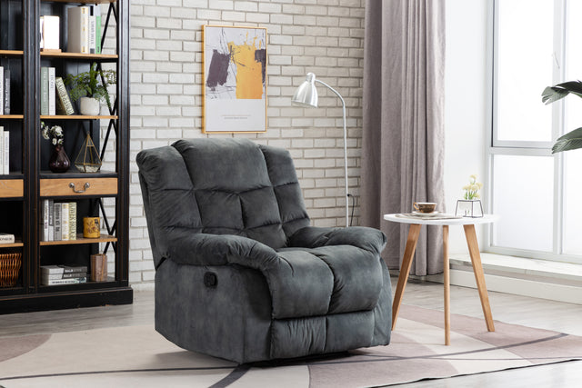 Recliner Chair Overstuffed, Manual Reclining Single Couch Wide Seat with Thickened Headrest and Back (Gray)