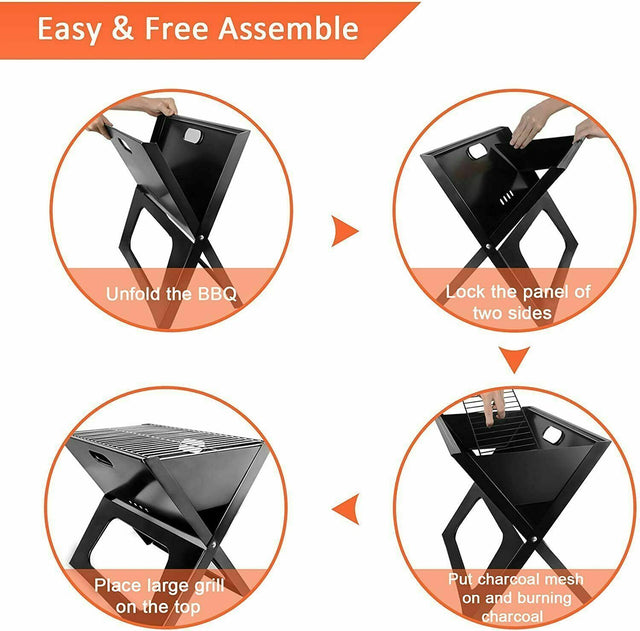 YSSOA 20” Portable Grill Charcoal Barbecue Grill, Folding Grill Notebook Shape, Detachable Collapsible, Mini Tabletop Camping Grill BBQ, Black